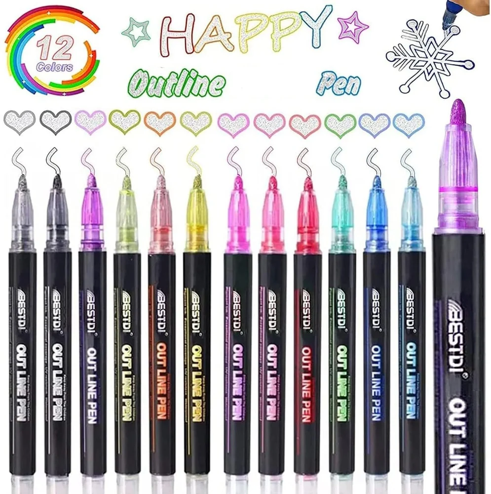 12 Colour Outline Pen