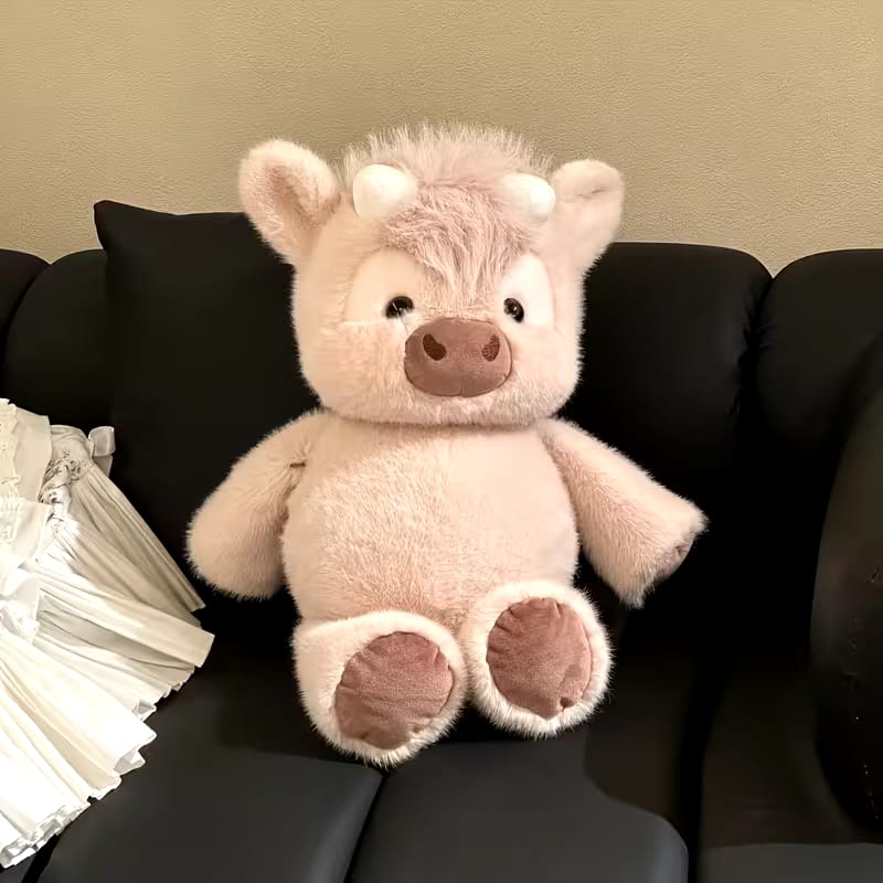 Pink Running Scottish Highland cow plushie toy
