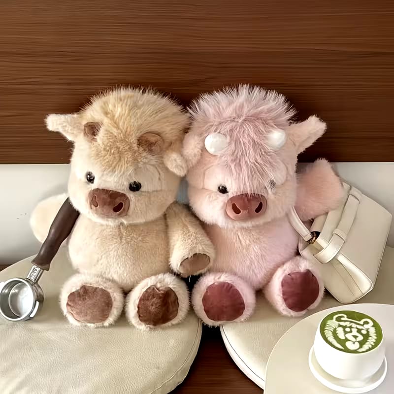 Pink Running Scottish Highland cow plushie toy