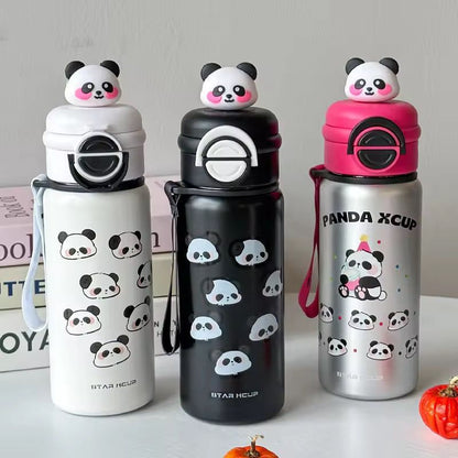 Cute Panda Water Bottle/Flip Cap & Strap