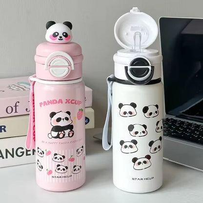 Cute Panda Water Bottle/Flip Cap & Strap