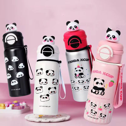 Cute Panda Water Bottle/Flip Cap & Strap