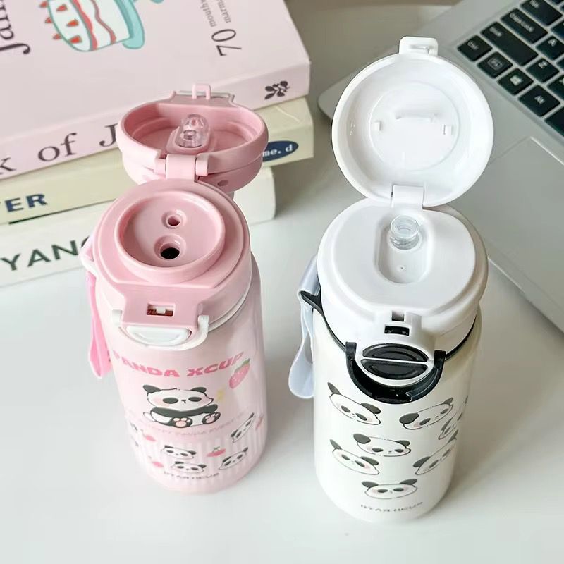 Cute Panda Water Bottle/Flip Cap & Strap