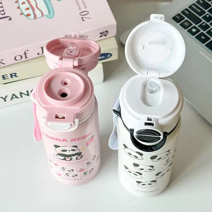 Cute Panda Water Bottle/Flip Cap & Strap