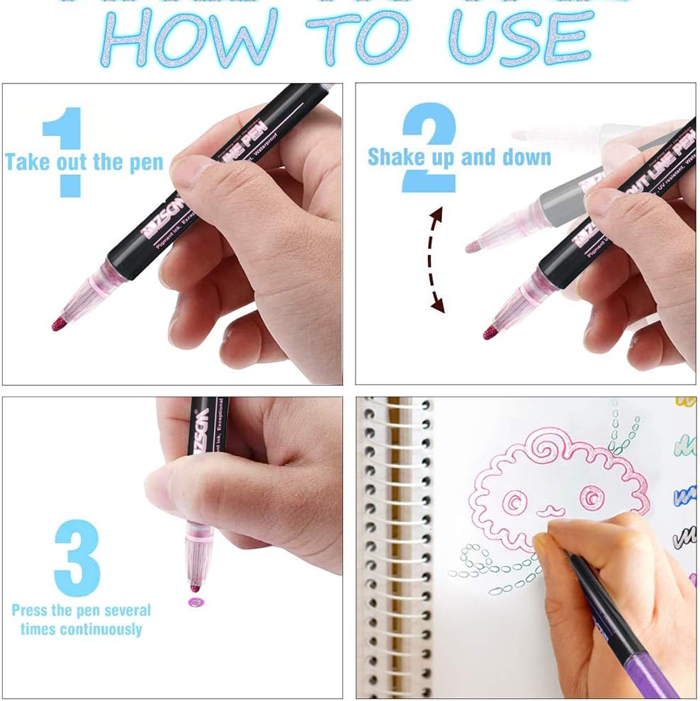 12 Colour Outline Pen